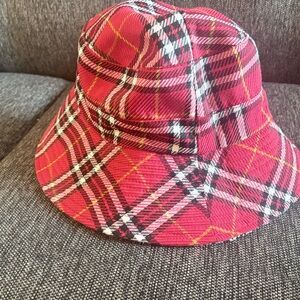 Plaid reversible Red womensBucket Hat